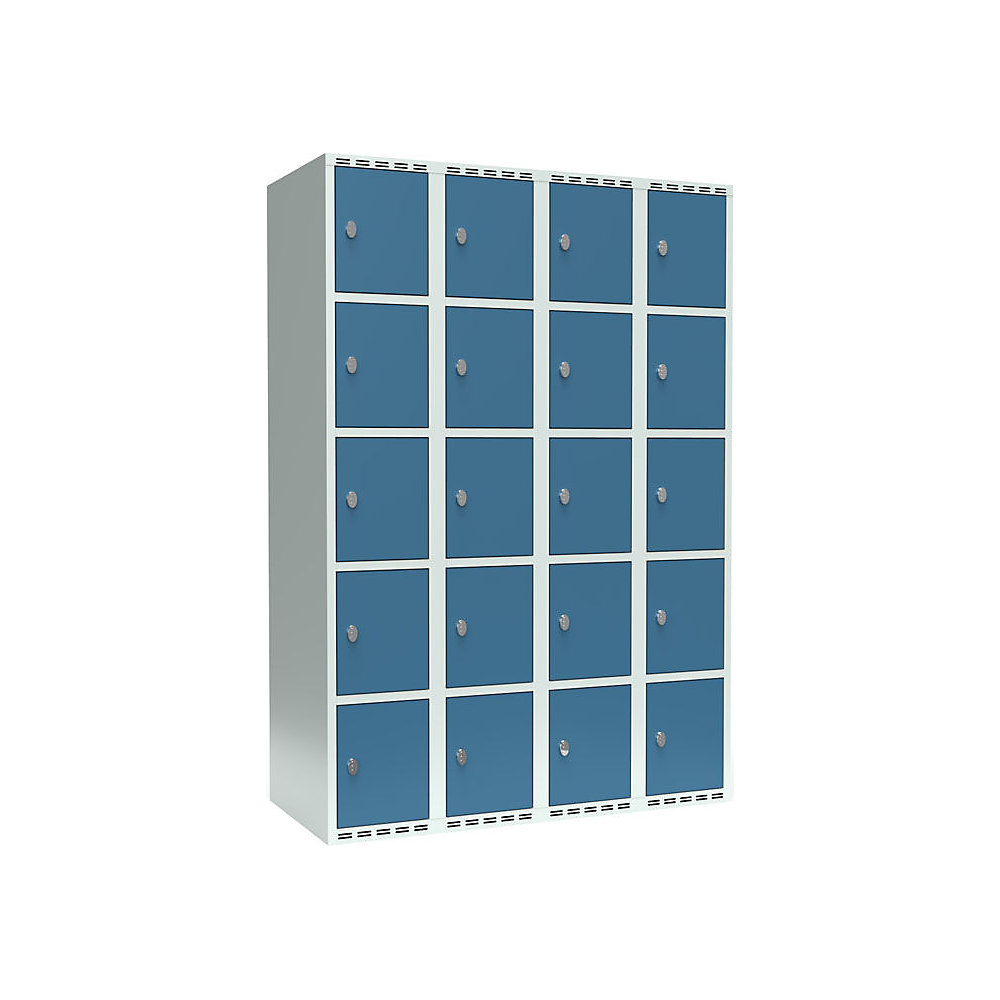Armario de compartimentos bajo llave Fydor, 5 compartimentos, gris luminoso / azul brillante, A 1200 mm, 4 compartimentos, techo plano, candado