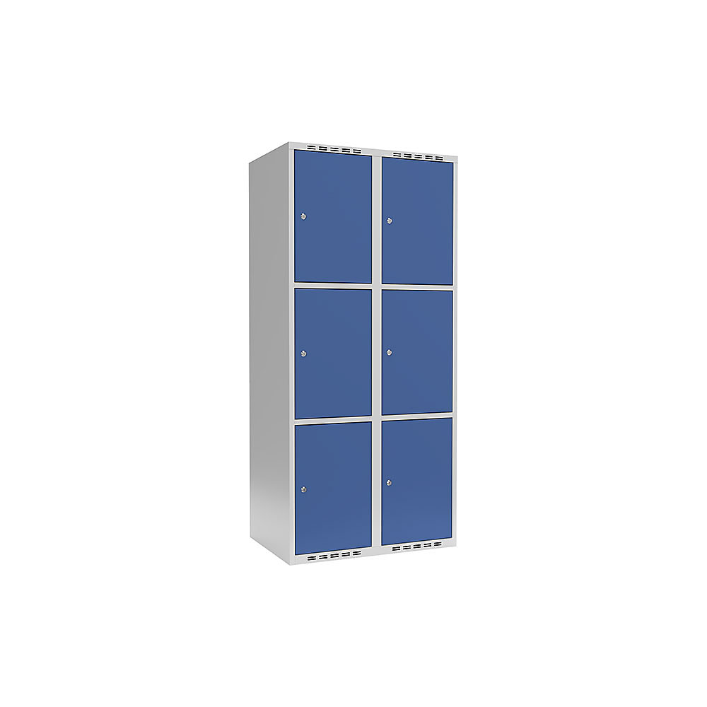 Lockerkast Fydor, 3 vakken, lichtgrijs / briljantblauw, b = 800 mm, 2 compartimenten, platte bovenkant, cilinderslot