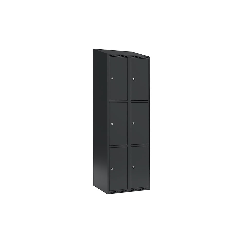 Armario de compartimentos bajo llave Fydor, 3 compartimentos, gris, A 600 mm, 2 compartimentos, techo inclinado, cerradura de cilindro