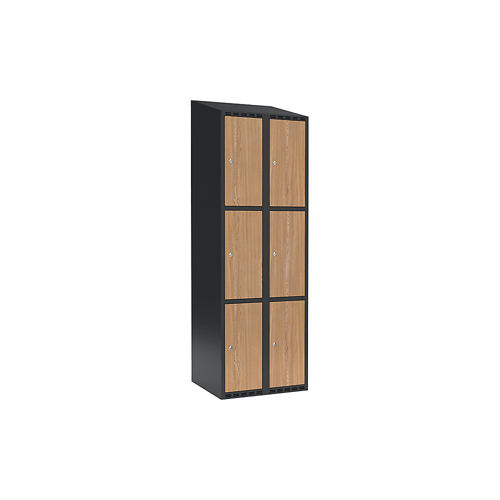 Armario de compartimentos bajo llave Fydor, 3 compartimentos, gris / roble, A 600 mm, 2 compartimentos, techo inclinado, cerradura de cilindro