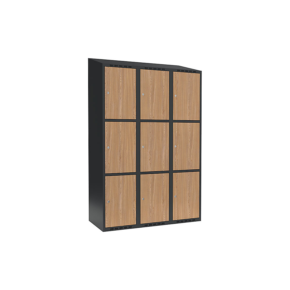Armario de compartimentos bajo llave Fydor, 3 compartimentos, gris / roble, A 1200 mm, 3 compartimentos, techo inclinado, cerradura de cilindro