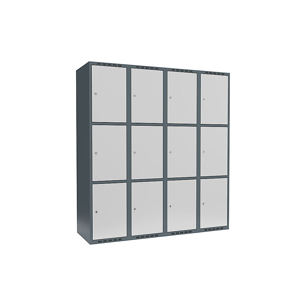 Armario de compartimentos bajo llave Fydor, 3 compartimentos, gris azulado / gris luminoso, A 1200 mm, 4 compartimentos, techo plano, cerradura de cilindro