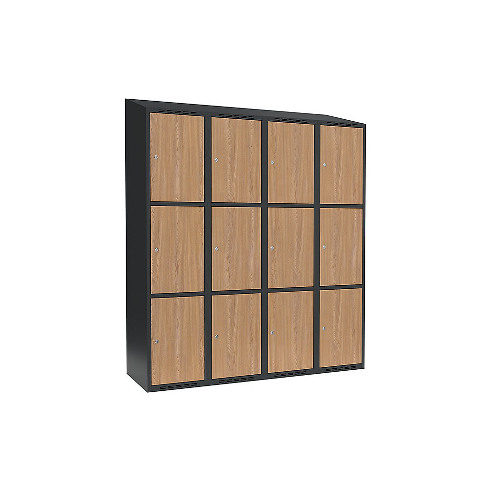 Armario de compartimentos bajo llave Fydor, 3 compartimentos, gris / roble, A 1200 mm, 4 compartimentos, techo inclinado, cerradura de cilindro