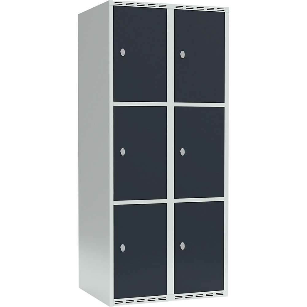 Armario de compartimentos bajo llave Fydor, 3 compartimentos, gris luminoso / gris, A 800 mm, 2 compartimentos, techo plano, candado