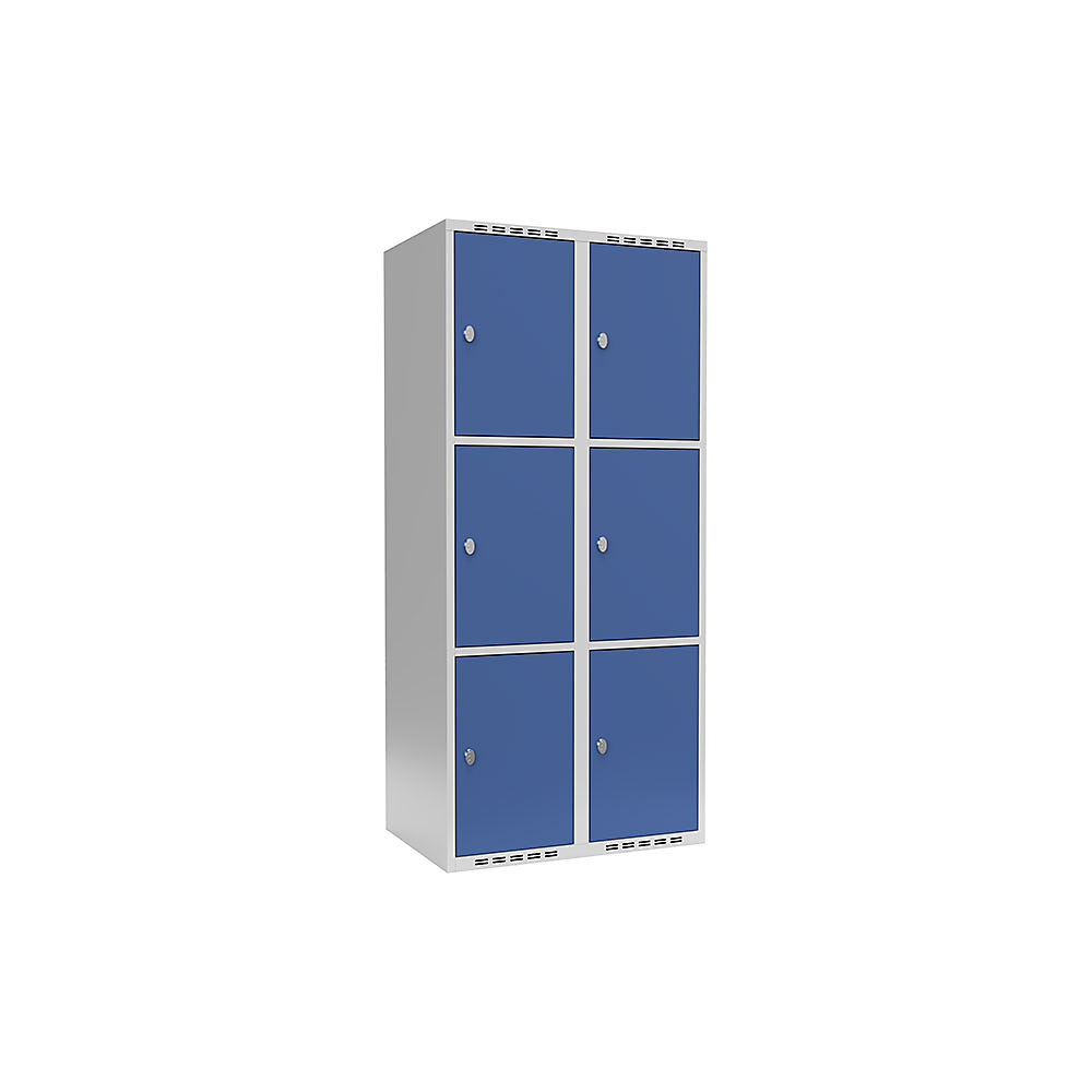 Lockerkast Fydor, 3 vakken, lichtgrijs / briljantblauw, b = 800 mm, 2 compartimenten, platte bovenkant, hangslot