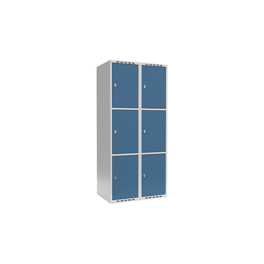 Armario de compartimentos bajo llave Fydor, 3 compartimentos, gris luminoso / azul brillante, A 800 mm, 2 compartimentos, techo plano, candado
