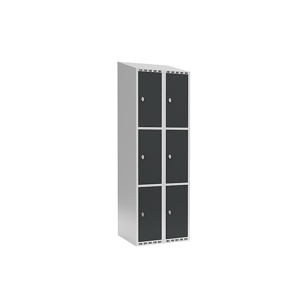 Armario de compartimentos bajo llave Fydor, 3 compartimentos, gris luminoso / gris, A 600 mm, 2 compartimentos, techo inclinado, candado