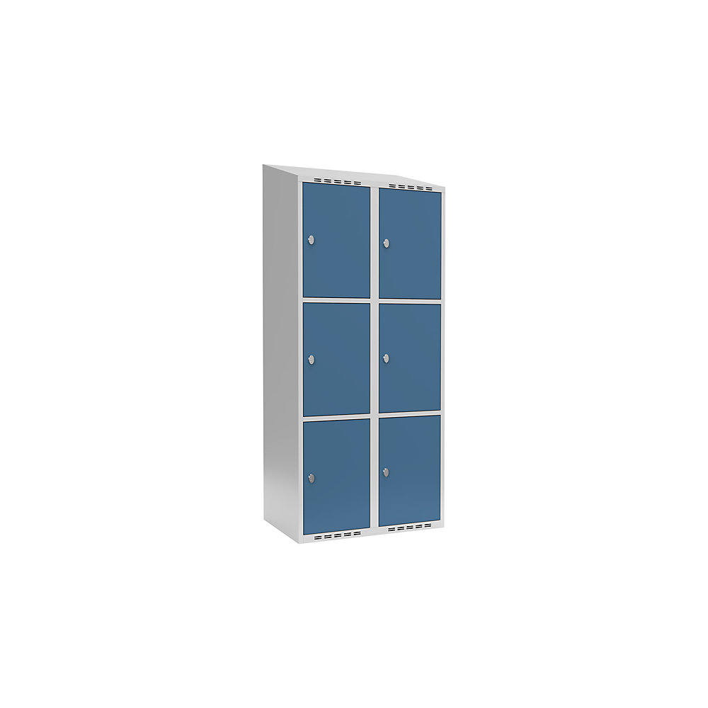 Armario de compartimentos bajo llave Fydor, 3 compartimentos, gris luminoso / azul brillante, A 800 mm, 2 compartimentos, techo inclinado, candado