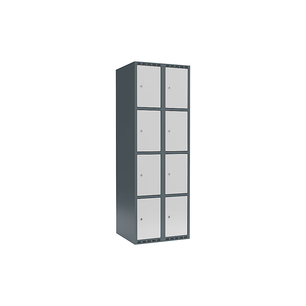 Armario de compartimentos bajo llave Fydor, 4 compartimentos, gris azulado / gris luminoso, A 600 mm, 2 compartimentos, techo plano, cerradura de cilindro
