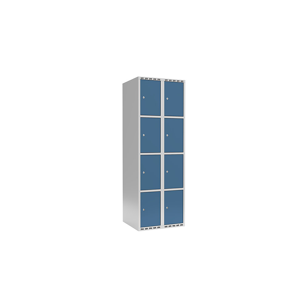 Armario de compartimentos bajo llave Fydor, 4 compartimentos, gris luminoso / azul brillante, A 600 mm, 2 compartimentos, techo plano, cerradura de cilindro