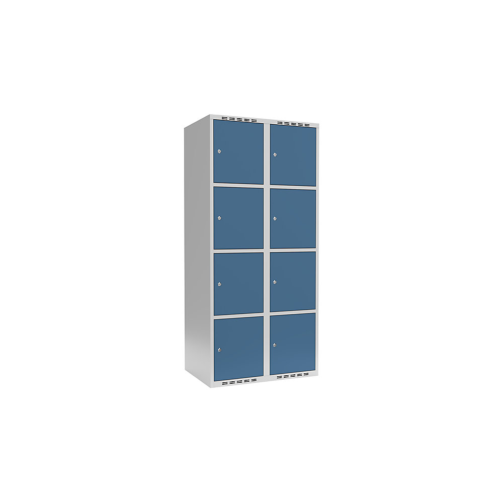 Armario de compartimentos bajo llave Fydor, 4 compartimentos, gris luminoso / azul brillante, A 800 mm, 2 compartimentos, techo plano, cerradura de cilindro