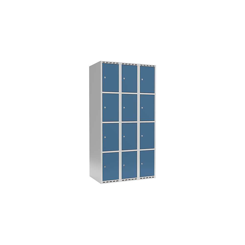 Armario de compartimentos bajo llave Fydor, 4 compartimentos, gris luminoso / azul brillante, A 900 mm, 3 compartimentos, techo plano, cerradura de cilindro