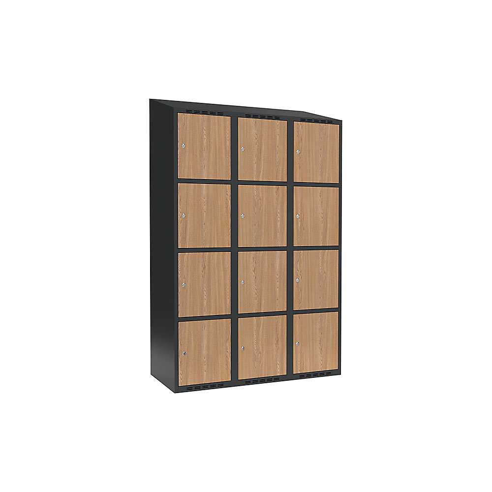 Armario de compartimentos bajo llave Fydor, 4 compartimentos, gris / roble, A 1200 mm, 3 compartimentos, techo inclinado, cerradura de cilindro