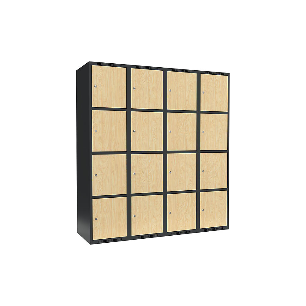 Armario de compartimentos bajo llave Fydor, 4 compartimentos, gris / abedul, A 1200 mm, 4 compartimentos, techo plano, cerradura de cilindro