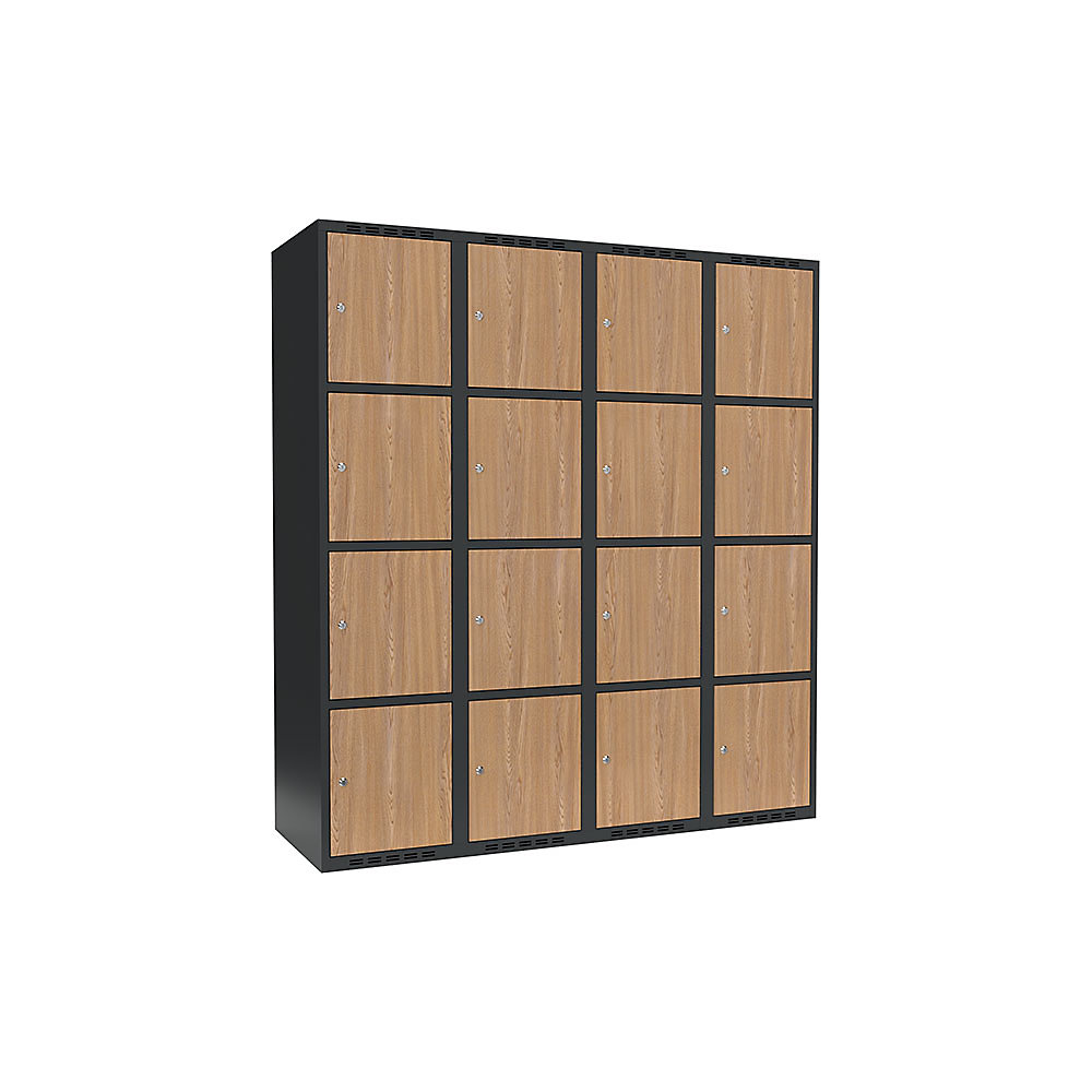 Armario de compartimentos bajo llave Fydor, 4 compartimentos, gris / roble, A 1200 mm, 4 compartimentos, techo plano, cerradura de cilindro