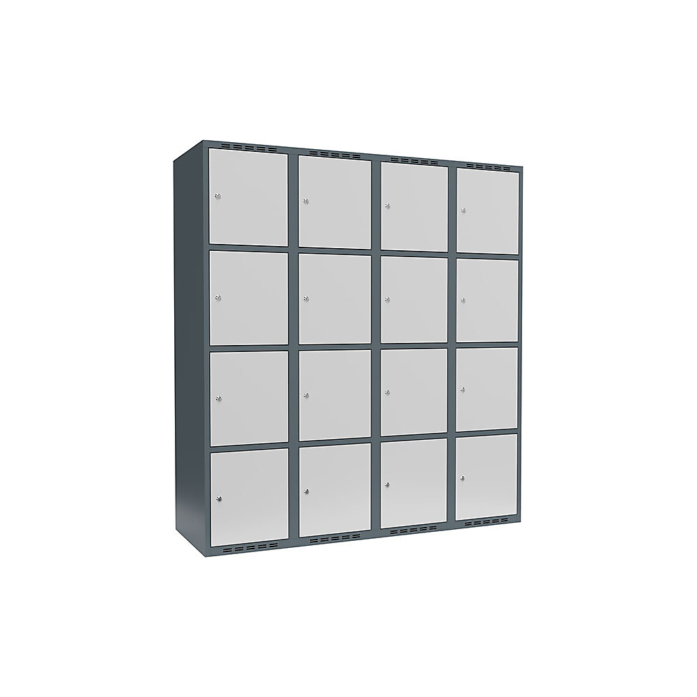 Armario de compartimentos bajo llave Fydor, 4 compartimentos, gris azulado / gris luminoso, A 1200 mm, 4 compartimentos, techo plano, cerradura de cilindro