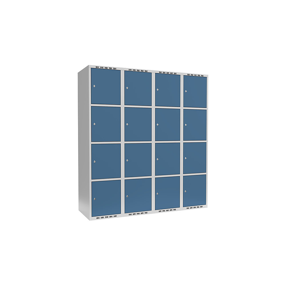 Armario de compartimentos bajo llave Fydor, 4 compartimentos, gris luminoso / azul brillante, A 1200 mm, 4 compartimentos, techo plano, cerradura de cilindro