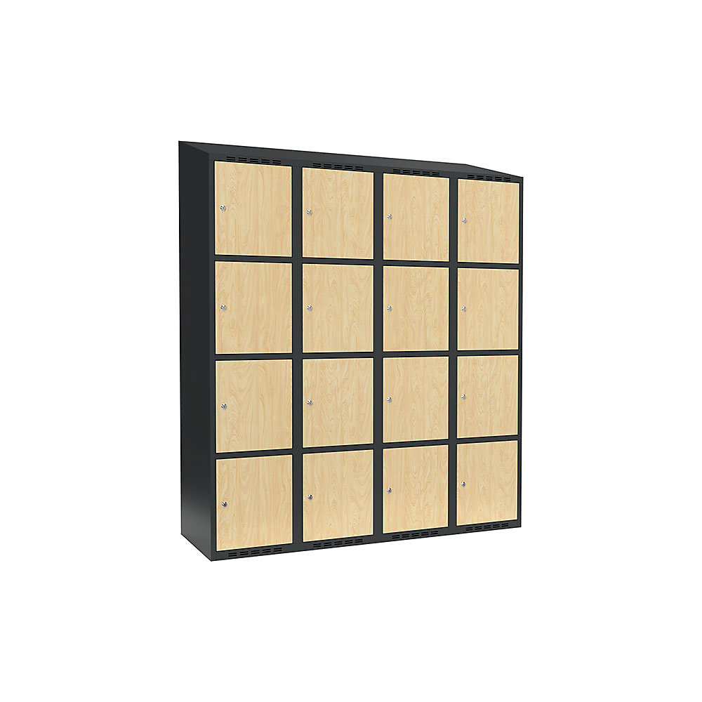 Armario de compartimentos bajo llave Fydor, 4 compartimentos, gris / abedul, A 1200 mm, 4 compartimentos, techo inclinado, cerradura de cilindro
