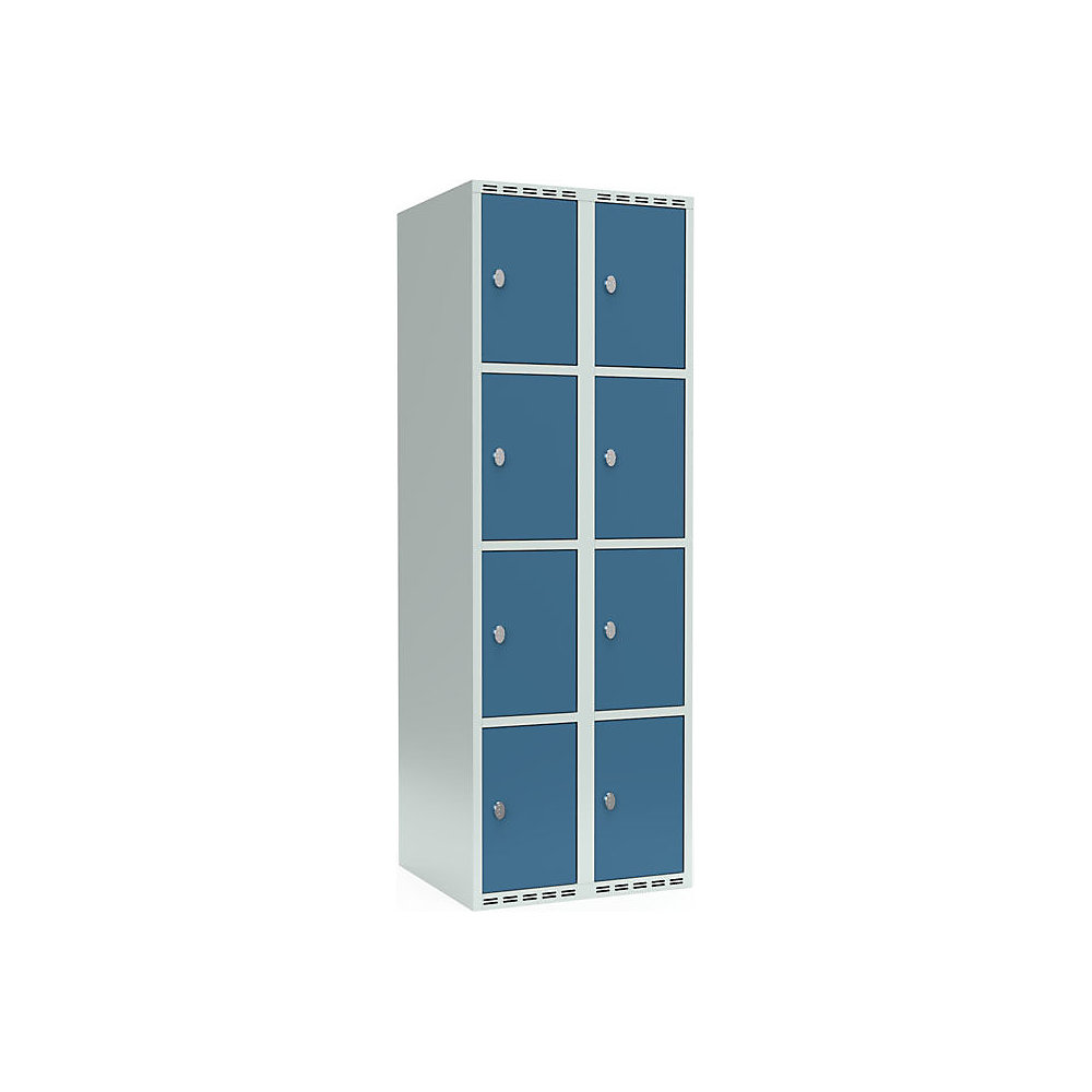 Armario de compartimentos bajo llave Fydor, 4 compartimentos, gris luminoso / azul brillante, A 600 mm, 2 compartimentos, techo plano, candado