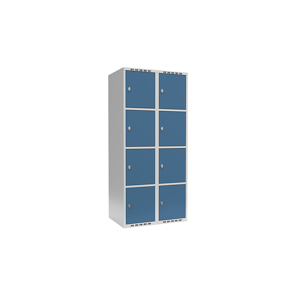 Armario de compartimentos bajo llave Fydor, 4 compartimentos, gris luminoso / azul brillante, A 800 mm, 2 compartimentos, techo plano, candado