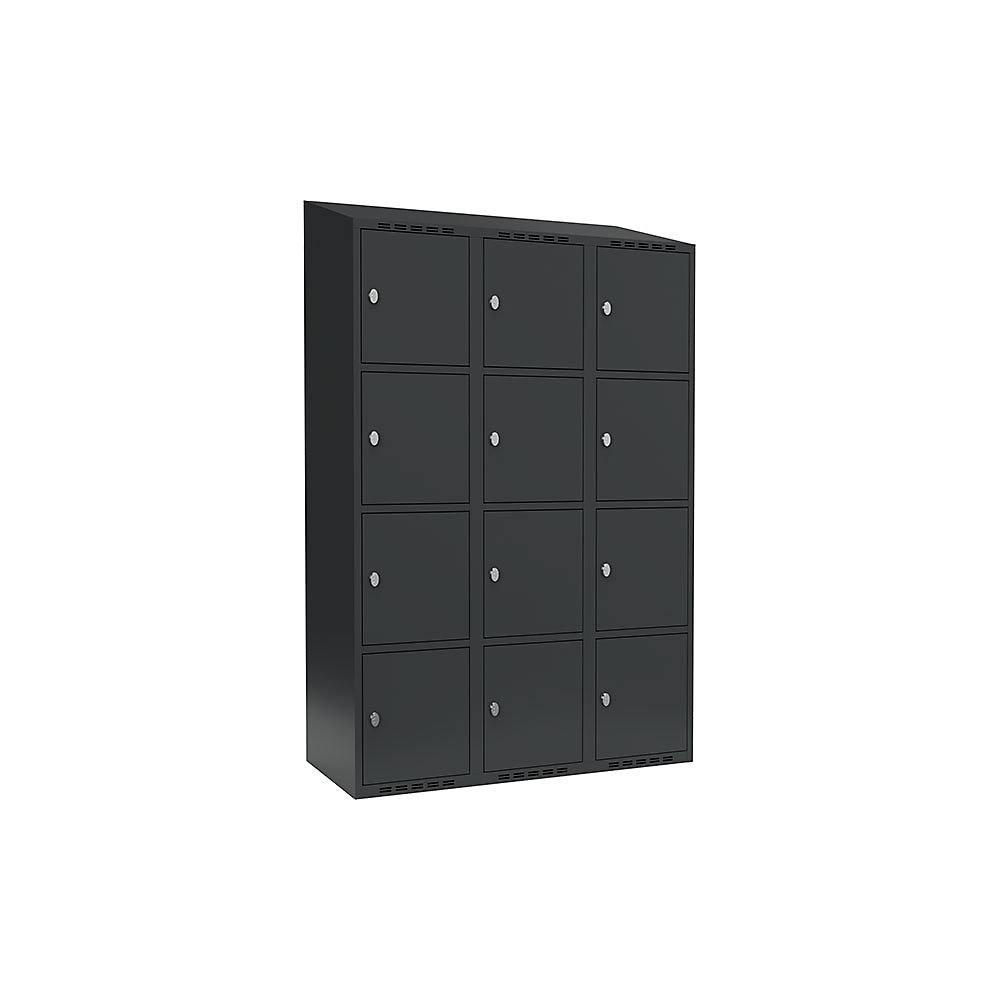 Armario de compartimentos bajo llave Fydor, 4 compartimentos, gris, A 1200 mm, 3 compartimentos, techo inclinado, candado