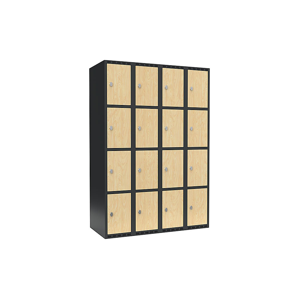 Armario de compartimentos bajo llave Fydor, 4 compartimentos, gris / abedul, A 1200 mm, 4 compartimentos, techo plano, candado