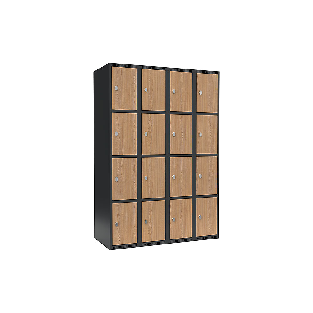 Armario de compartimentos bajo llave Fydor, 4 compartimentos, gris / roble, A 1200 mm, 4 compartimentos, techo plano, candado