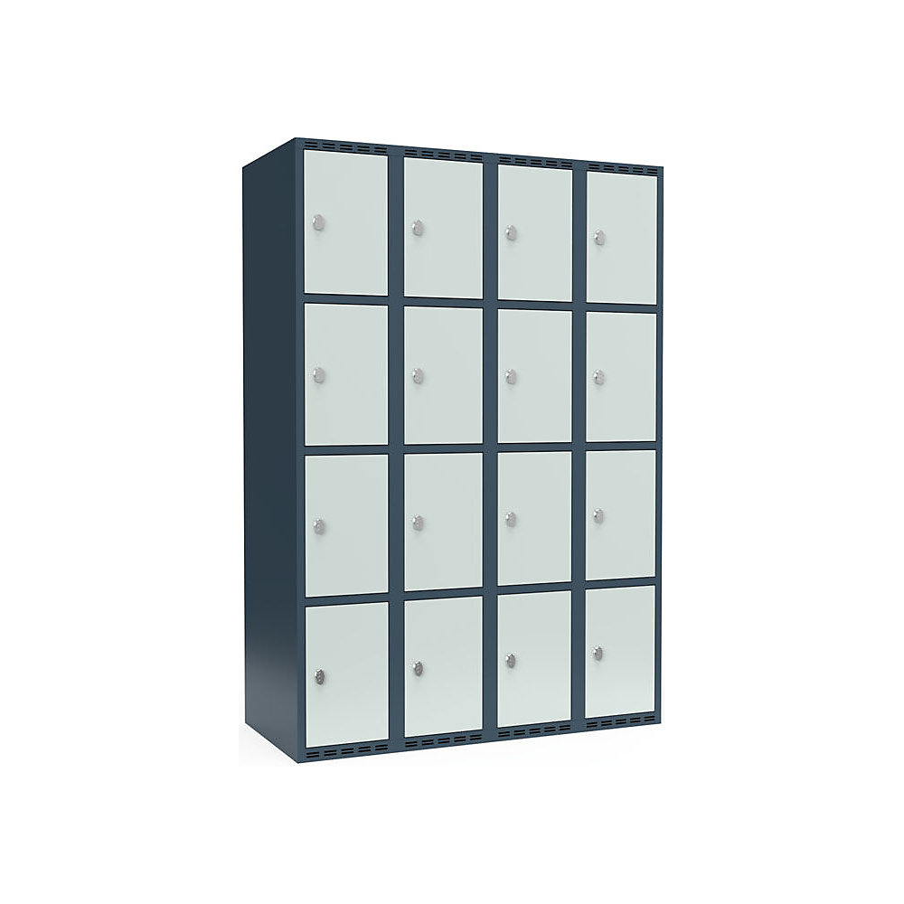 Armario de compartimentos bajo llave Fydor, 4 compartimentos, gris azulado / gris luminoso, A 1200 mm, 4 compartimentos, techo plano, candado