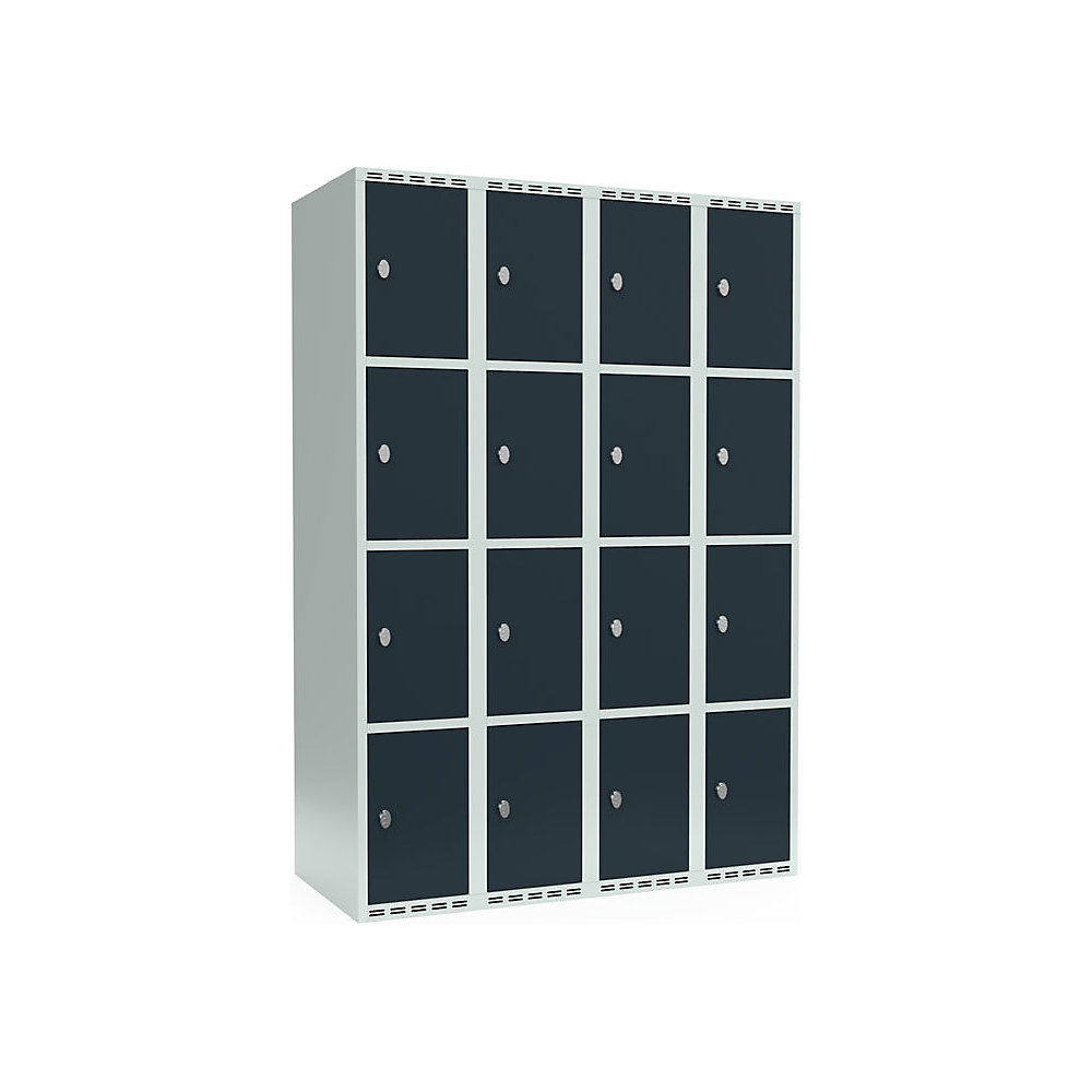 Armario de compartimentos bajo llave Fydor, 4 compartimentos, gris luminoso / gris, A 1200 mm, 4 compartimentos, techo plano, candado