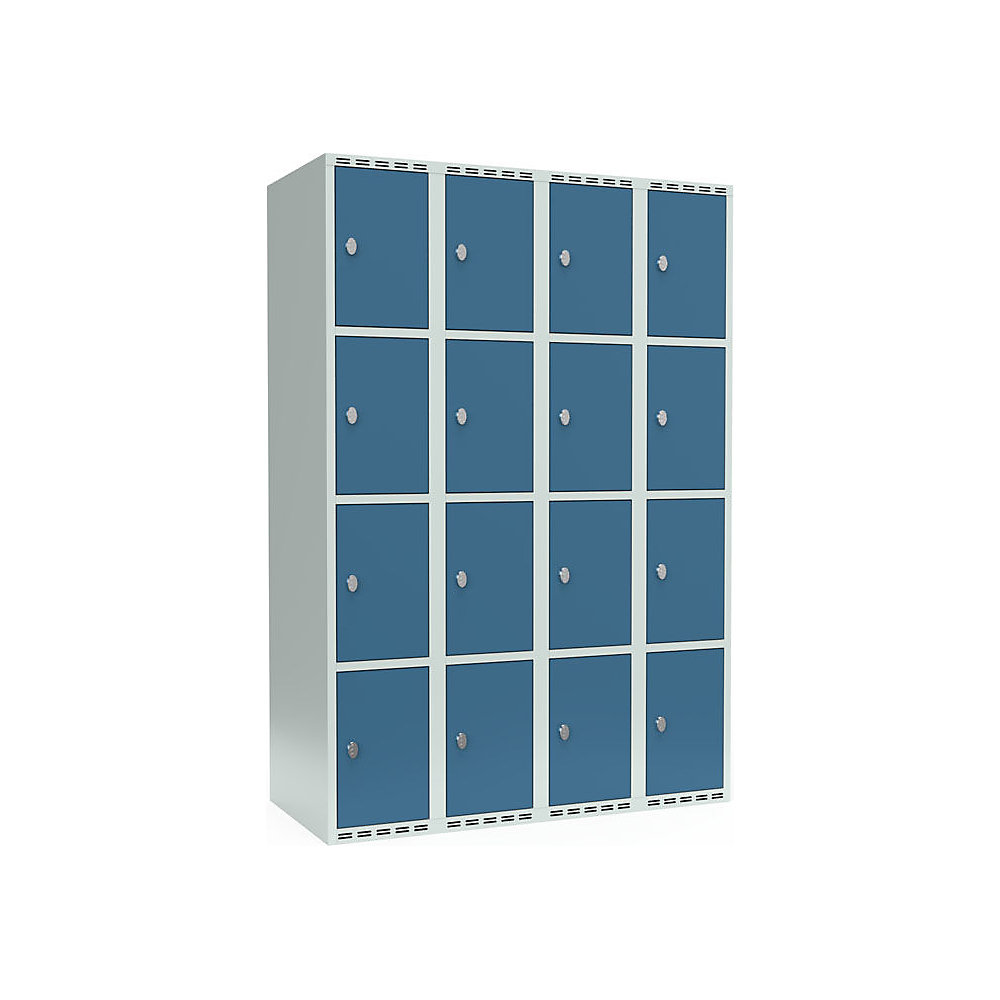 Armario de compartimentos bajo llave Fydor, 4 compartimentos, gris luminoso / azul brillante, A 1200 mm, 4 compartimentos, techo plano, candado