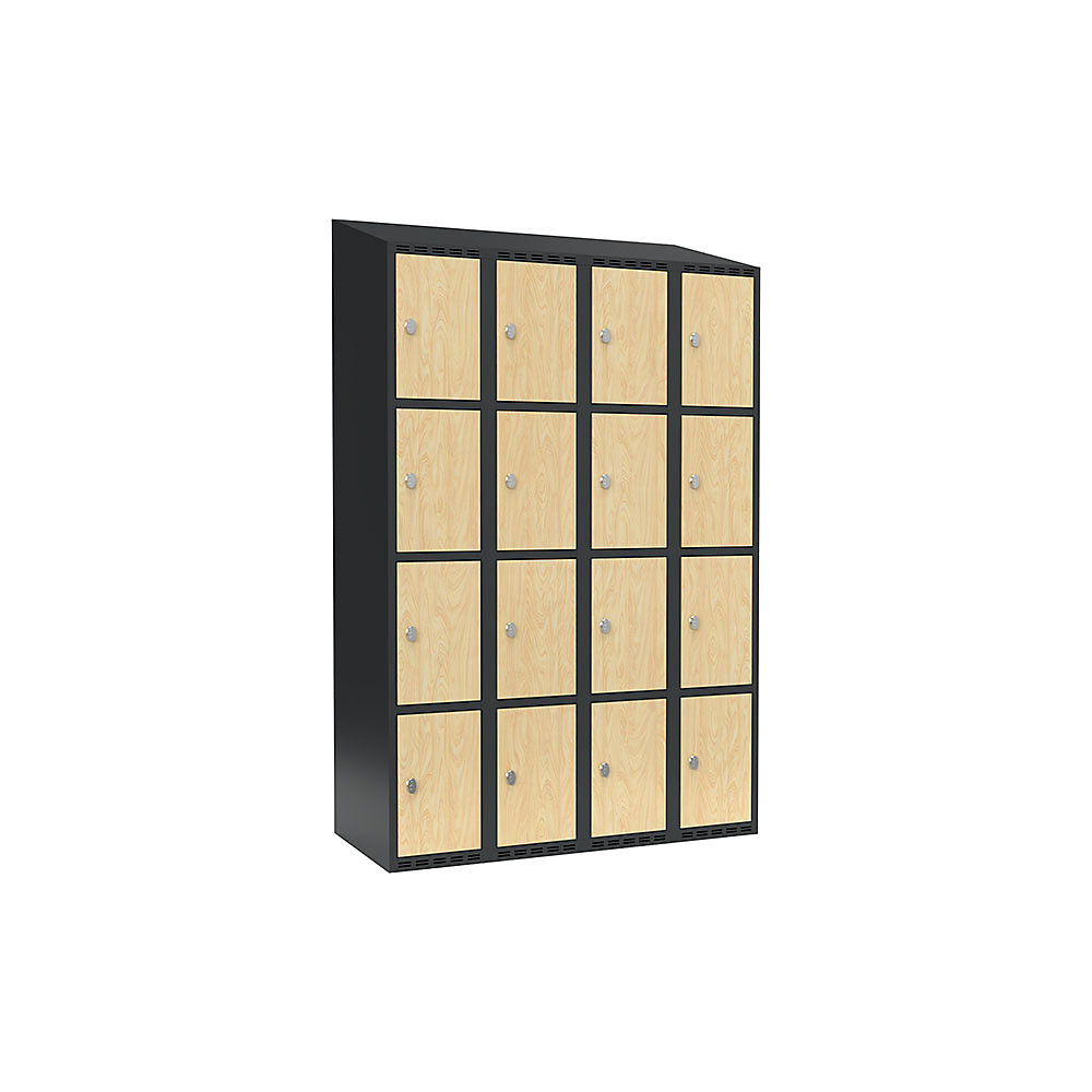 Armario de compartimentos bajo llave Fydor, 4 compartimentos, gris / abedul, A 1200 mm, 4 compartimentos, techo inclinado, candado