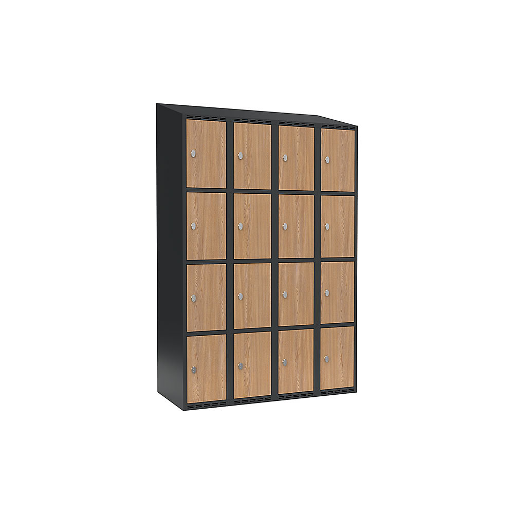 Armario de compartimentos bajo llave Fydor, 4 compartimentos, gris / roble, A 1200 mm, 4 compartimentos, techo inclinado, candado