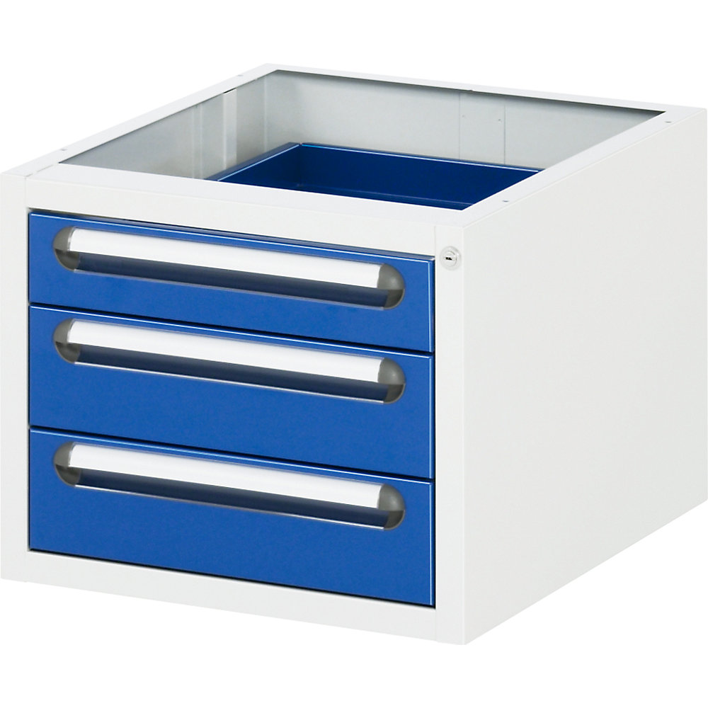 kaiserkraft Arbeitstisch mit Schubladenschrank, Unterbau-Container mit 3 Schubladen 1 x 90, 2 x 120 mm, BxT 1000 x 1000 mm, B-Platte, Stärke 25 mm 2