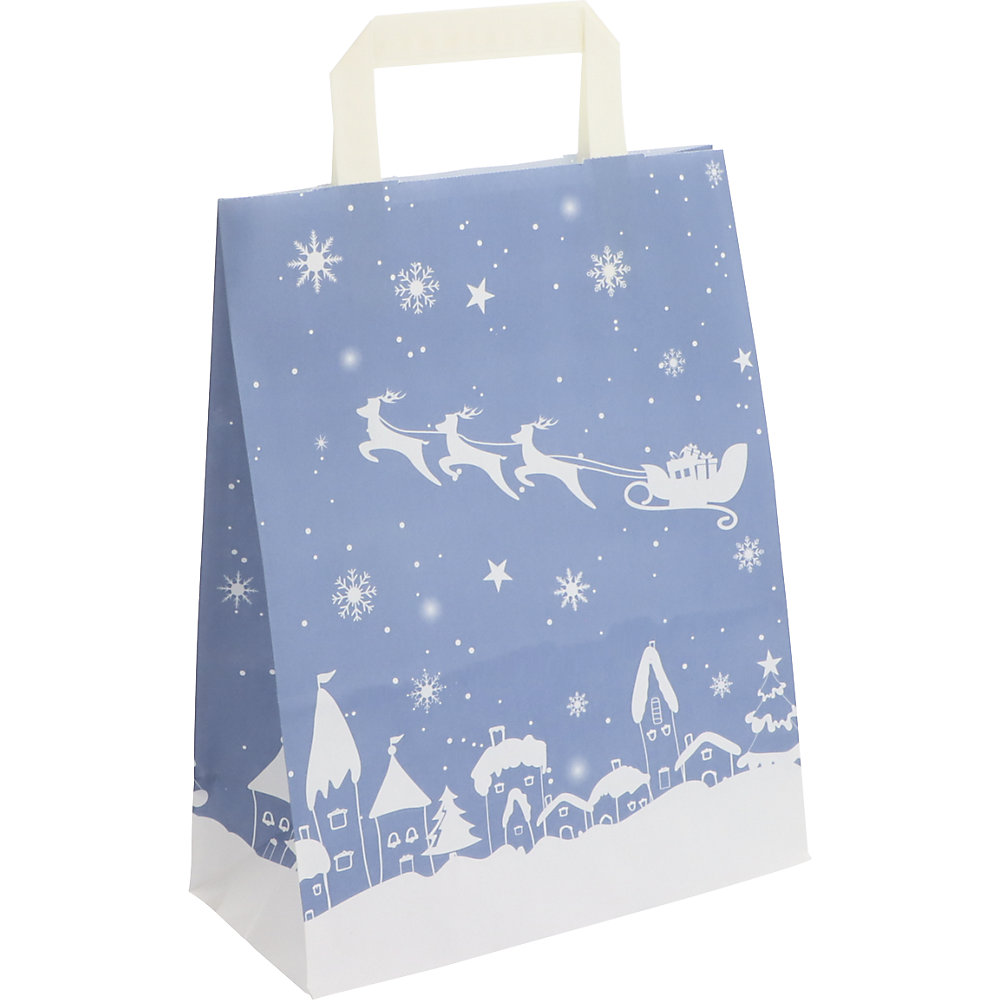 Papiertragetasche Weihnachten, blau/weiß gemustert, VE 25 Stk, LxBxH 280 x 105 x 220 mm, ab 2 VE ratioform