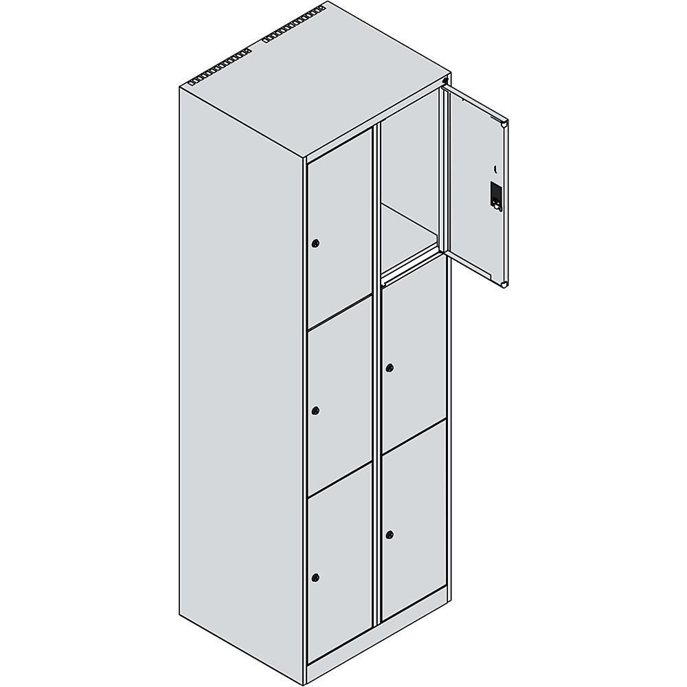 3er-Schließfachschrank Classic PLUS, 2 Abteile, verkehrsweiß, B 600 mm, 6 Fächer, mit Bodengleitern C+P 2