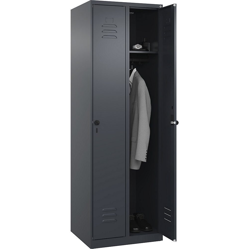 C+P Taquilla Classic PLUS, 2 compartimentos, gris, anchura 600 mm, con tacos, pasador giratorio