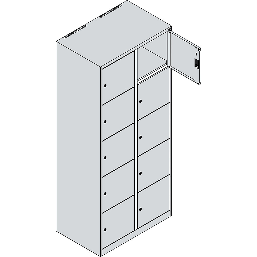 5er-Schließfachschrank Classic PLUS, 2 Abteile, verkehrsweiß, B 800 mm, 10 Fächer, mit Bodengleitern C+P 2