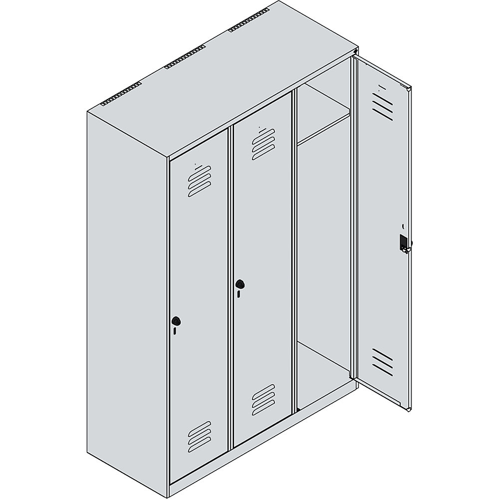 C+P Classic PLUS Locker 3 Compartments Light Grey 1200x500x1850mm 2