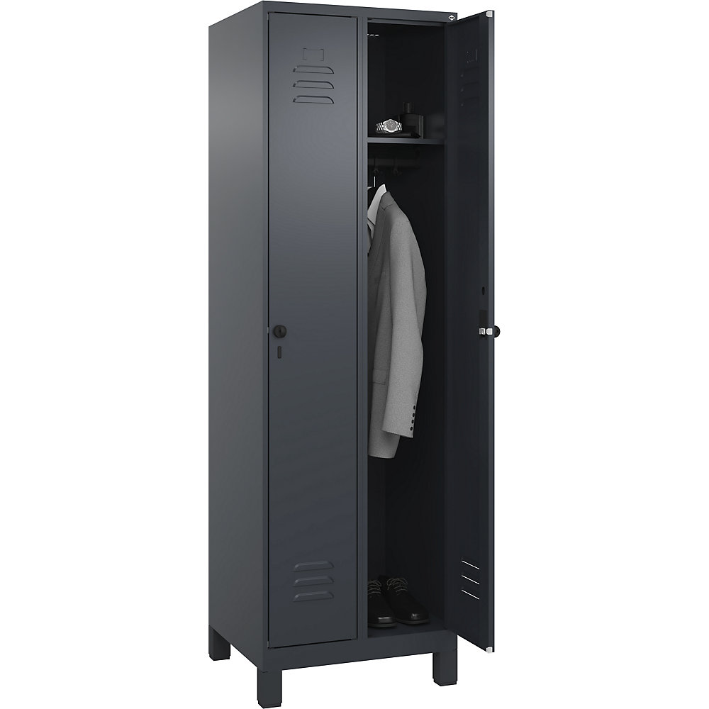 C+P Taquilla Classic PLUS, 2 compartimentos, gris, anchura 600 mm, con patas, pasador giratorio