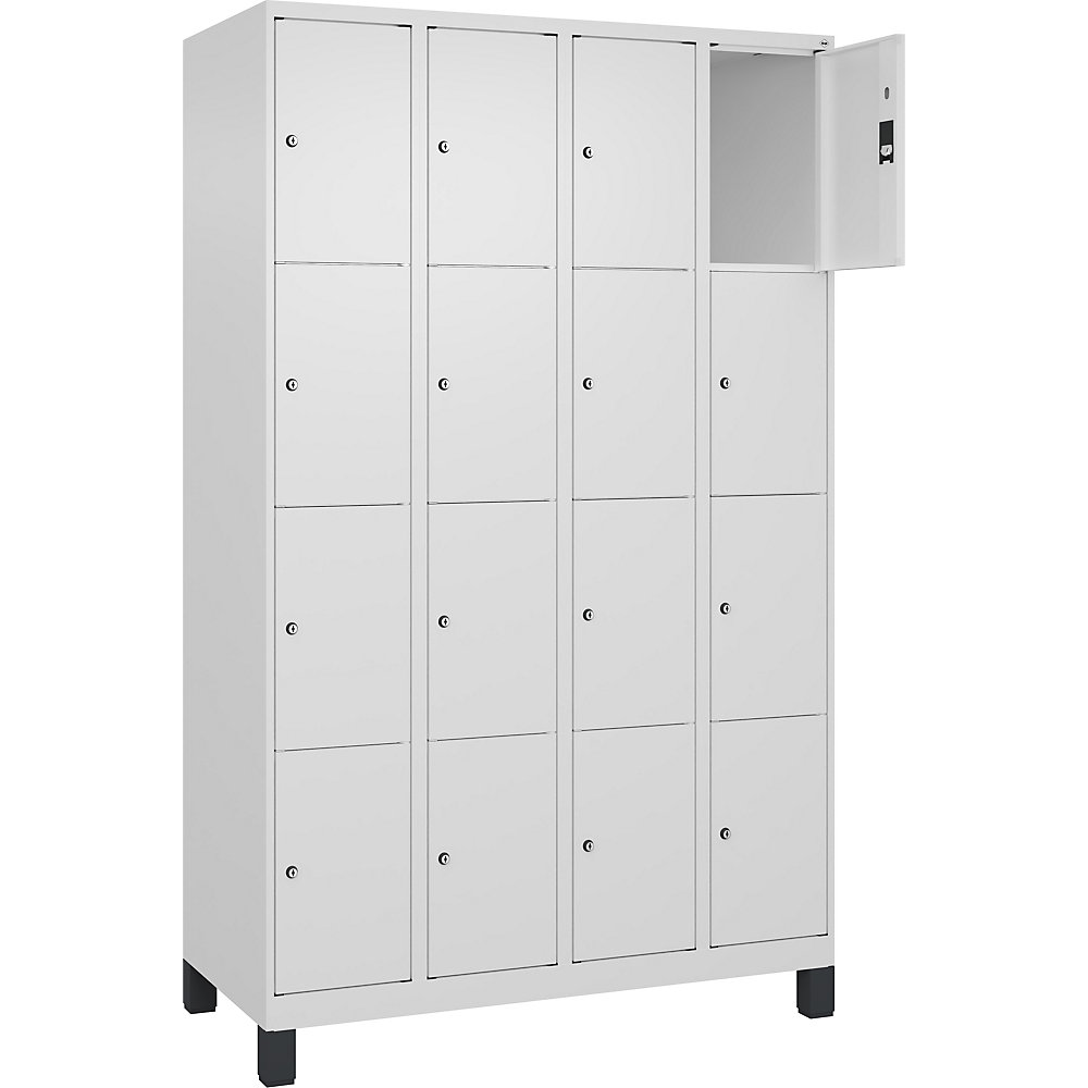 C+P Armario de compartimentos bajo llave Classic PLUS, 4 compartimentos, blanco tráfico, anchura 1200 mm, 16 baldas, con patas