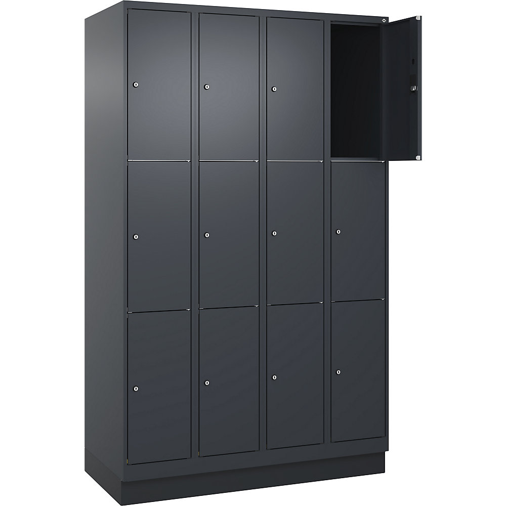 C+P Armario de compartimentos bajo llave Classic PLUS, 4 compartimentos, gris, anchura 1200 mm, 12 baldas, con zócalo
