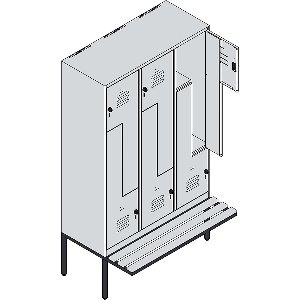 Z-Spind Classic PLUS Bench Locker 3 Compartments Light Gray / Reseda Green 1200mm 2