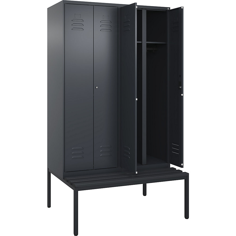 C+P Multifunctionele kledingkast Classic PLUS met zitbank, 2 compartimenten, grijs, b = 1200 mm, cilinderslot, ondergebouwd, kunststof