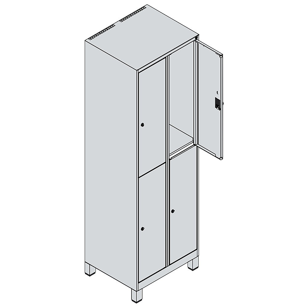 Doppelstock-Spind Classic PLUS, 2 Abteile, grau, HxB 1950 x 600 mm, mit Füßen, Drehriegel C+P 2