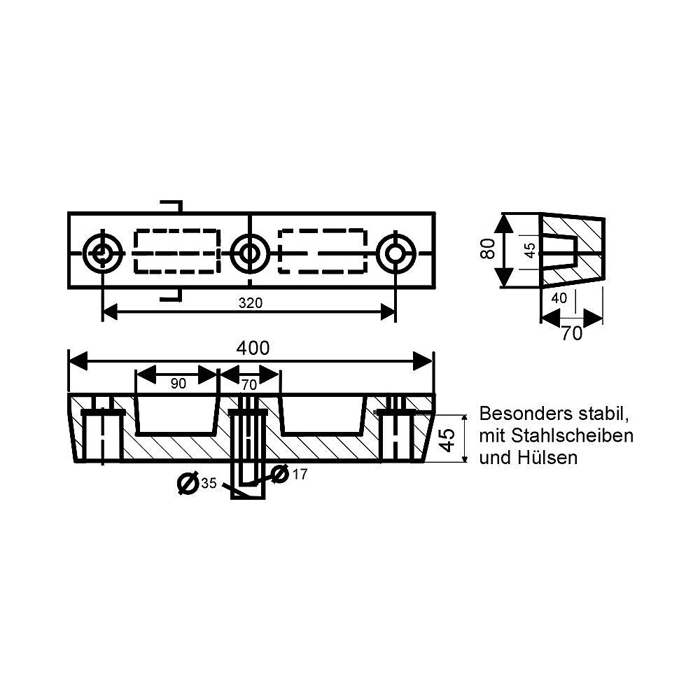kaiserkraft Anfahrpuffer, Gummi, schwarz, LxBxH 400 x 80 x 70 mm 2