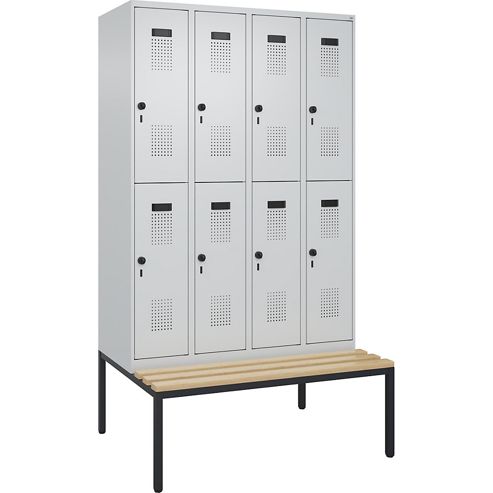 Kaiserkraft Evolo PLUS Double-Tier Locker with Bench Light Gray 1200mm 2