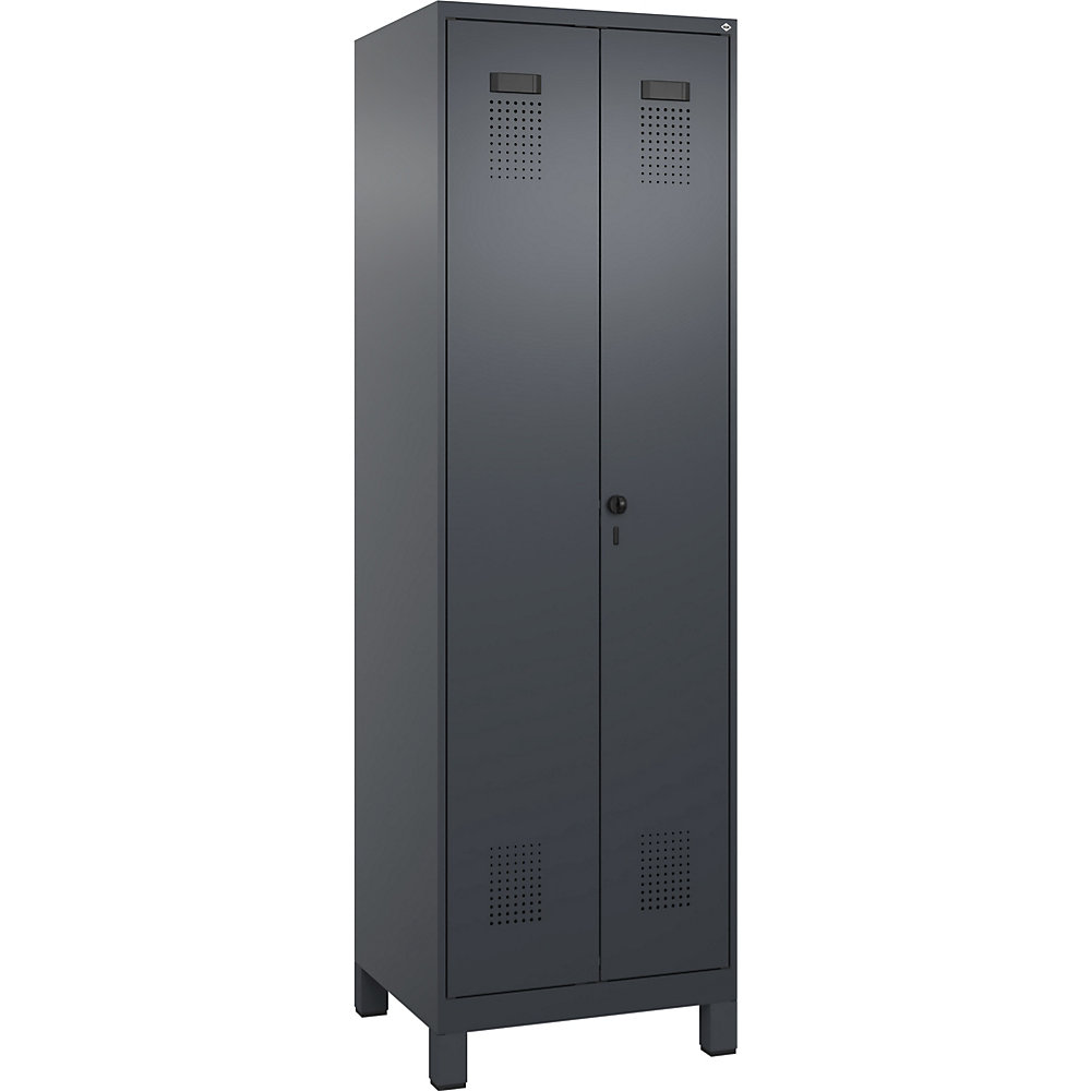 kaiserkraft Schwarz-Weiß-Spind Evolo PLUS, 1 Abteil, verkürzte Trennwand mittig, grau, B 600 mm, mit breiten Füßen, Sicherheits-Drehriegel 2