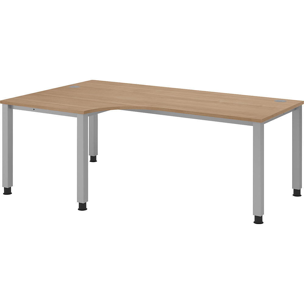 Eurokraft pro Bureautafel, hoektafel, breedte 2000 mm, aluminiumzilver / notenhout