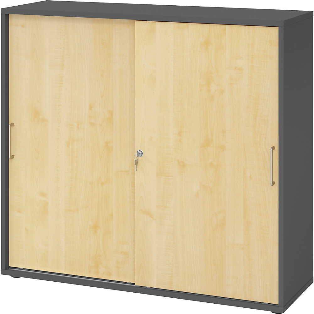 Schiebetürenschrank, Höhe 1100 mm, 2 Fachböden, graphit / Ahorn-Dekor eurokraft pro