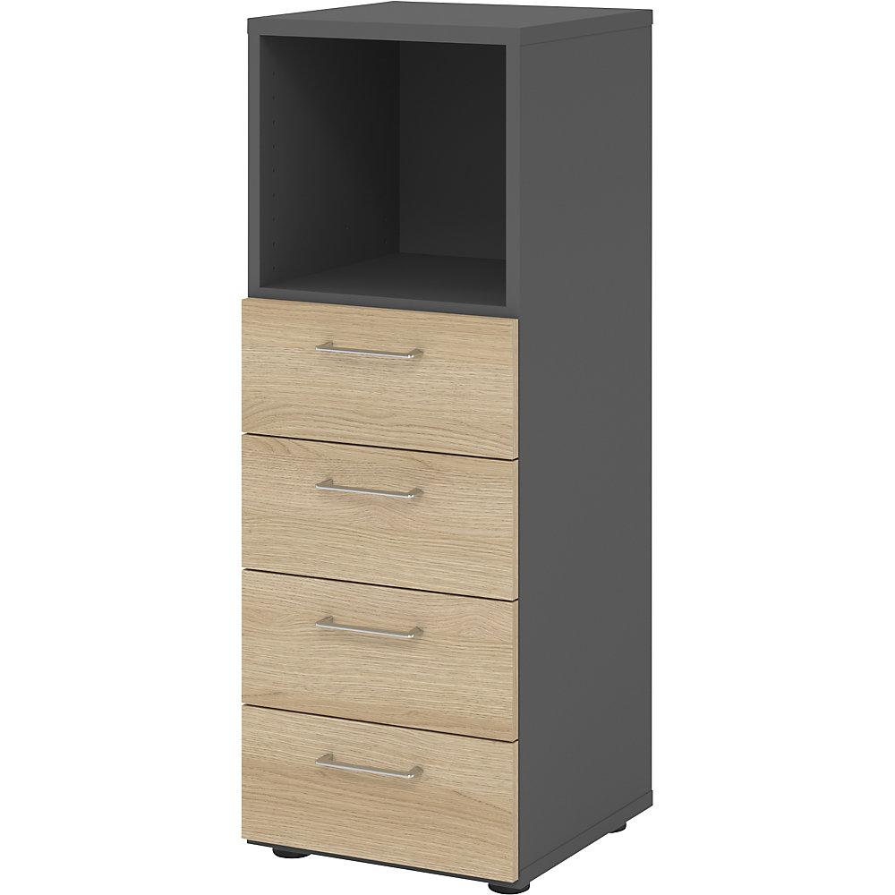 Eurokraft pro Stellingkast, 1 vak open / 4 laden, grafiet / eikenhout
